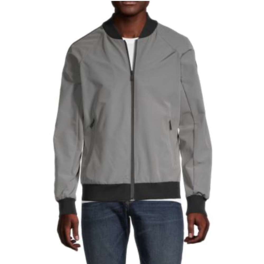 Karl Lagerfeld Paris Bomber Jacket Men Large Gray Solid‎ Full Zip Logo Sz XL New